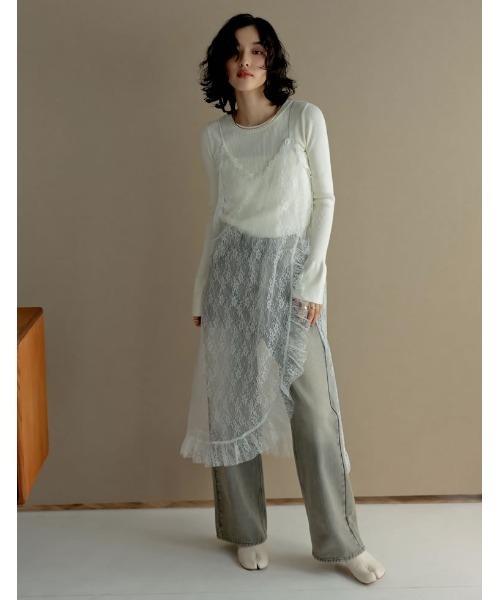 Re:EDIT（リエディ）の「[低身長サイズ有]レースフリルデザインキャミワンピース（ジャンパースカート・レディース・ホワイト/ブラック・SHORT/MEDIUM/LARGE）」の12枚目の写真