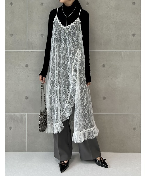 Re:EDIT（リエディ）の「[低身長サイズ有]レースフリルデザインキャミワンピース（ジャンパースカート・レディース・ホワイト/ブラック・SHORT/MEDIUM/LARGE）」の22枚目の写真