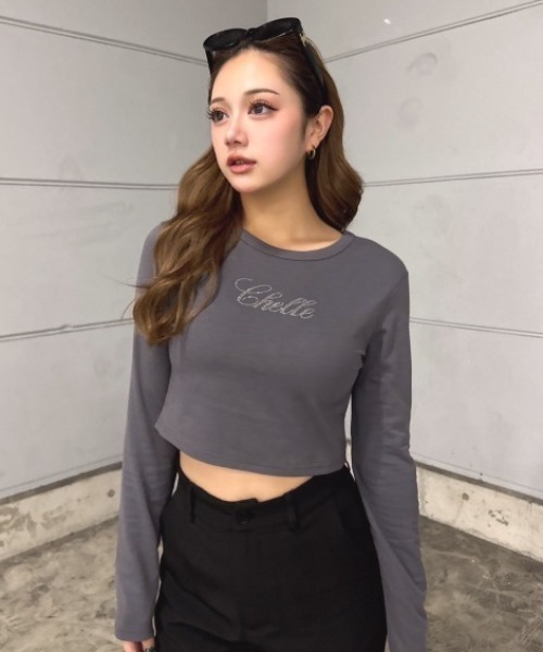 INTER FACTORY（インターファクトリー）の「樽井みか. - ラインストーンクロップドロンT　made in INTERFACTORY（Tシャツ/カットソー・レディース・ブラック/グレー・FREE）」の10枚目の写真