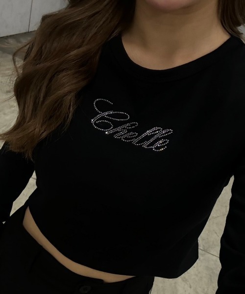 INTER FACTORY（インターファクトリー）の「樽井みか. - ラインストーンクロップドロンT　made in INTERFACTORY（Tシャツ/カットソー・レディース・ブラック/グレー・FREE）」の7枚目の写真