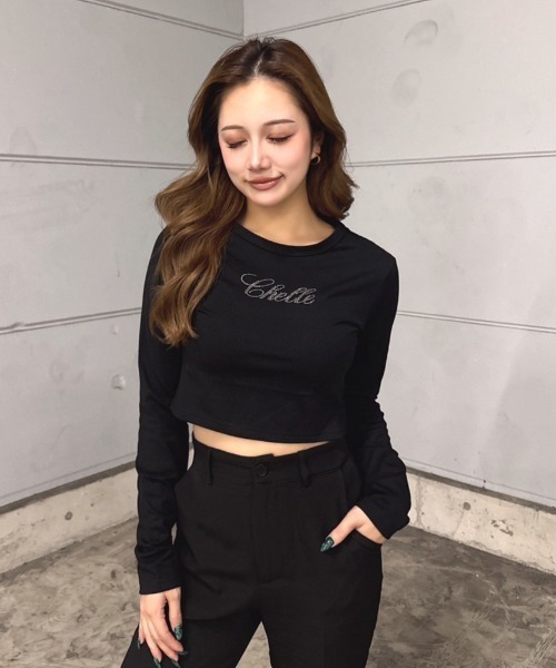 INTER FACTORY（インターファクトリー）の「樽井みか. - ラインストーンクロップドロンT　made in INTERFACTORY（Tシャツ/カットソー・レディース・ブラック/グレー・FREE）」の5枚目の写真
