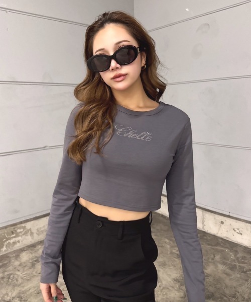 INTER FACTORY（インターファクトリー）の「樽井みか. - ラインストーンクロップドロンT　made in INTERFACTORY（Tシャツ/カットソー・レディース・ブラック/グレー・FREE）」の9枚目の写真