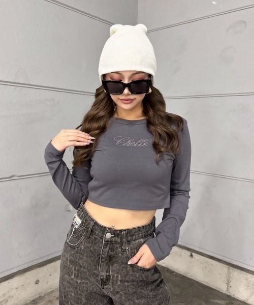 INTER FACTORY（インターファクトリー）の「樽井みか. - ラインストーンクロップドロンT　made in INTERFACTORY（Tシャツ/カットソー・レディース・ブラック/グレー・FREE）」の20枚目の写真
