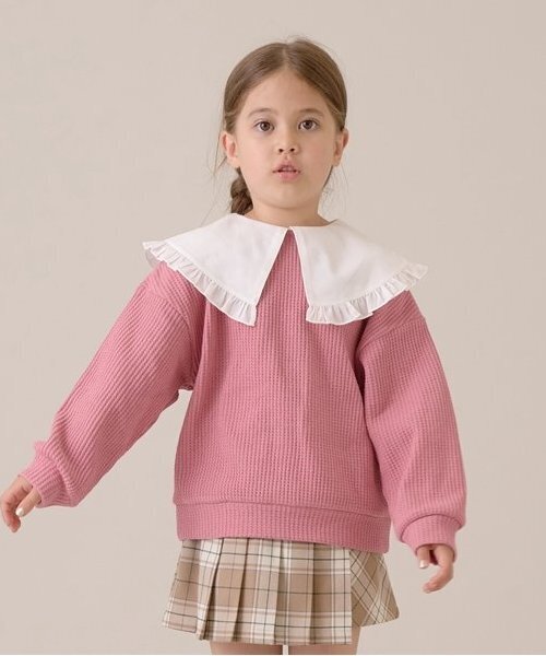 Lycee mine(リセマイン)の「【ふわふワッフル】フリル衿付きトップス(スウェット・キッズ・トップグレー/アイボリー/ブルーグレー/ピンク・100cm/110cm/120cm/130cm/140cm/150cm)」の4枚目の写真