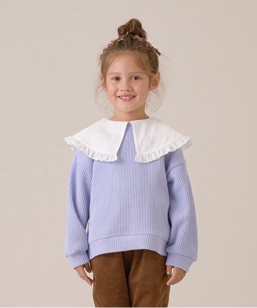 Lycee mine(リセマイン)の「【ふわふワッフル】フリル衿付きトップス(スウェット・キッズ・トップグレー/アイボリー/ブルーグレー/ピンク・100cm/110cm/120cm/130cm/140cm/150cm)」の2枚目の写真