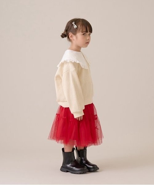 Lycee mine(リセマイン)の「【ふわふワッフル】フリル衿付きトップス(スウェット・キッズ・トップグレー/アイボリー/ブルーグレー/ピンク・100cm/110cm/120cm/130cm/140cm/150cm)」の12枚目の写真
