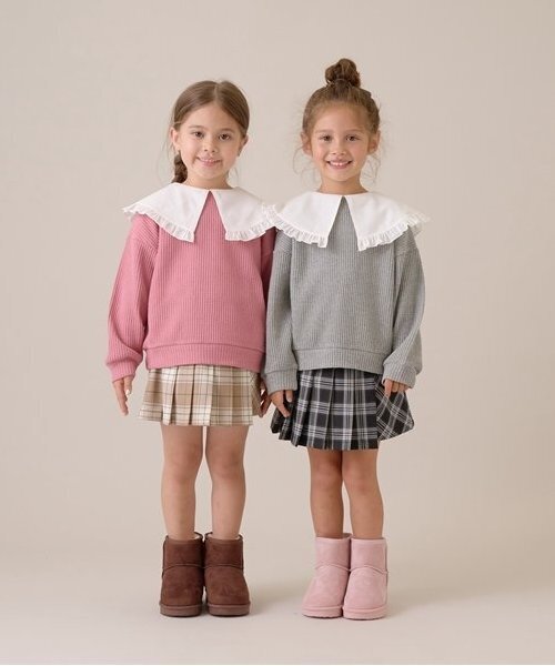 Lycee mine(リセマイン)の「【ふわふワッフル】フリル衿付きトップス(スウェット・キッズ・トップグレー/アイボリー/ブルーグレー/ピンク・100cm/110cm/120cm/130cm/140cm/150cm)」の22枚目の写真