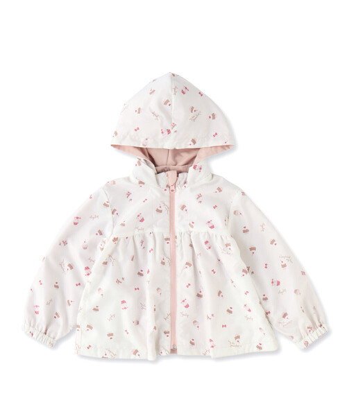 SLAP SLIP（スラップスリップ）の「無地ケーキ総柄リボン刺しゅうフリル付きリバーシブルジャケット(80~130cm)（ブルゾン・キッズ・ベージュ/ピンク・110cm/90cm/130cm/120cm/100cm/80ｃｍ）」の4枚目の写真