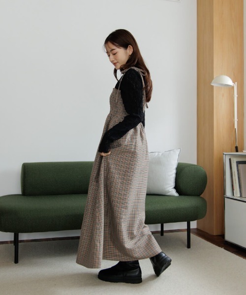 flower（フラワー）の「ナチュラルチェックワンピース（ワンピース・レディース・ブラウン/ベージュ・FREE）」の13枚目の写真