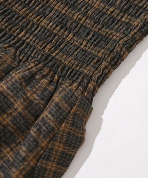 flower（フラワー）の「ナチュラルチェックワンピース（ワンピース・レディース・ブラウン/ベージュ・FREE）」の4枚目の写真