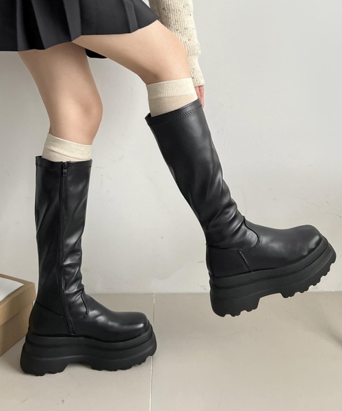 Shoes in Closet(シューズインクローゼット)の「厚底トリプルソール ストレッチ フィット ロング ブーツ 2895(ブーツ・レディース・ブラック/ダークブラウン・LL/L/M/S)」の8枚目の写真