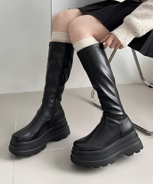 Shoes in Closet(シューズインクローゼット)の「厚底トリプルソール ストレッチ フィット ロング ブーツ 2895(ブーツ・レディース・ブラック/ダークブラウン・LL/L/M/S)」の4枚目の写真