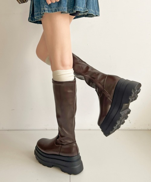 Shoes in Closet(シューズインクローゼット)の「厚底トリプルソール ストレッチ フィット ロング ブーツ 2895(ブーツ・レディース・ブラック/ダークブラウン・LL/L/M/S)」の19枚目の写真