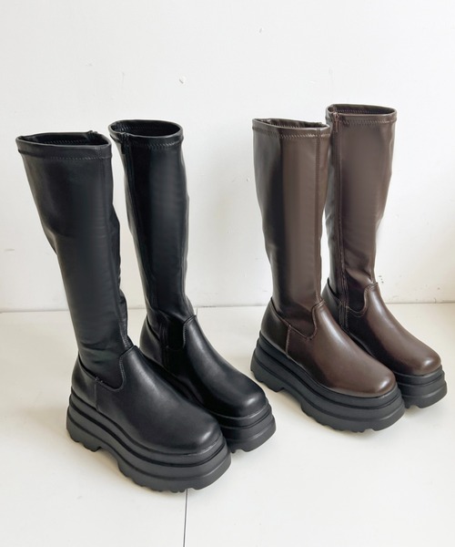 Shoes in Closet(シューズインクローゼット)の「厚底トリプルソール ストレッチ フィット ロング ブーツ 2895(ブーツ・レディース・ブラック/ダークブラウン・LL/L/M/S)」の13枚目の写真