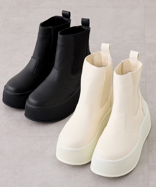 Remind me and forever（リマインドミーアンドフォーエバー）の「歩きやすいサイドゴアブーツ（ブーツ・レディース・ブラック/アイボリー・LARGE/X-LARGE/MEDIUM/SMALL）」の2枚目の写真