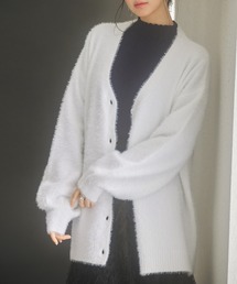 Vネックドロップショルダーシャギーカーディガン