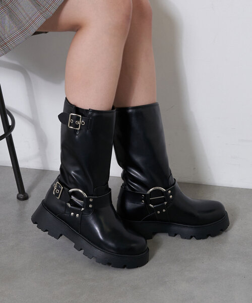 CIAOPANIC(チャオパニック)の「エンジニアミドルブーツ(ブーツ・レディース・ブラック・SMALL/MEDIUM/LARGE/X-LARGE)」の2枚目の写真