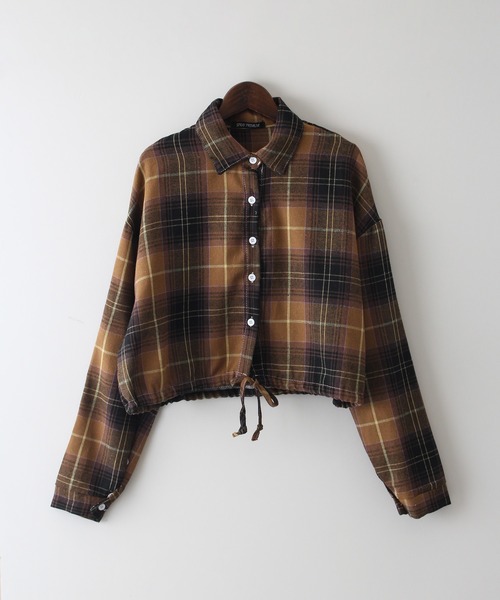 SpRay(スプレイ)の「ビエラチェックドロストクロップドシャツ(シャツ/ブラウス・レディース・ネイビー/ワイン/マスタード/グレー/ブラウン・FREE)」の6枚目の写真