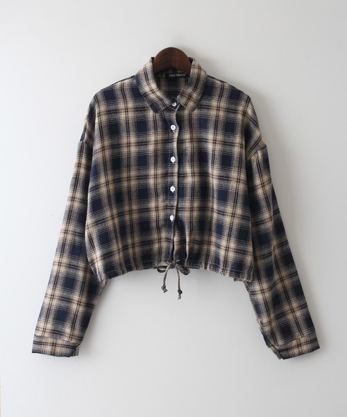 SpRay(スプレイ)の「ビエラチェックドロストクロップドシャツ(シャツ/ブラウス・レディース・ネイビー/ワイン/マスタード/グレー/ブラウン・FREE)」の7枚目の写真