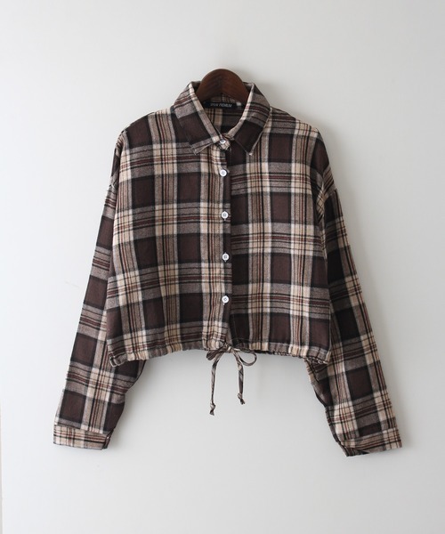 SpRay(スプレイ)の「ビエラチェックドロストクロップドシャツ(シャツ/ブラウス・レディース・ネイビー/ワイン/マスタード/グレー/ブラウン・FREE)」の8枚目の写真