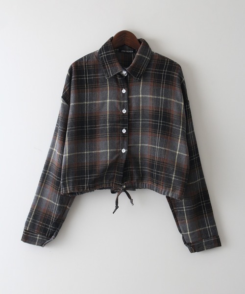 SpRay(スプレイ)の「ビエラチェックドロストクロップドシャツ(シャツ/ブラウス・レディース・ネイビー/ワイン/マスタード/グレー/ブラウン・FREE)」の10枚目の写真