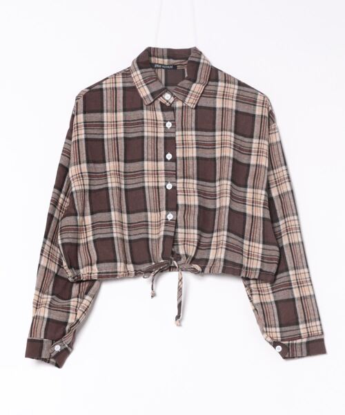 SpRay(スプレイ)の「ビエラチェックドロストクロップドシャツ(シャツ/ブラウス・レディース・ネイビー/ワイン/マスタード/グレー/ブラウン・FREE)」の11枚目の写真