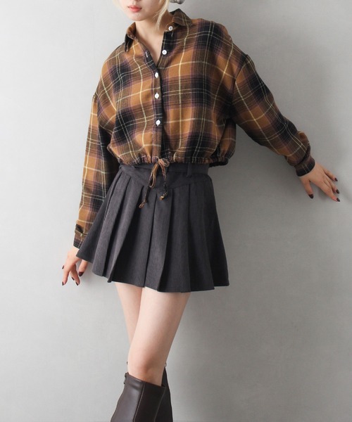 SpRay(スプレイ)の「ビエラチェックドロストクロップドシャツ(シャツ/ブラウス・レディース・ネイビー/ワイン/マスタード/グレー/ブラウン・FREE)」の19枚目の写真