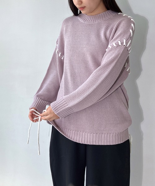 AS KNOW AS plus(アズノゥアズプラス)の「◇配色ハンドステッチニットプルオーバー(ニット/セーター・レディース・アイボリー系/ピンク系/ブラック系/ブルー系・FREE)」の4枚目の写真