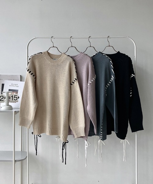 AS KNOW AS plus(アズノゥアズプラス)の「◇配色ハンドステッチニットプルオーバー(ニット/セーター・レディース・アイボリー系/ピンク系/ブラック系/ブルー系・FREE)」の8枚目の写真