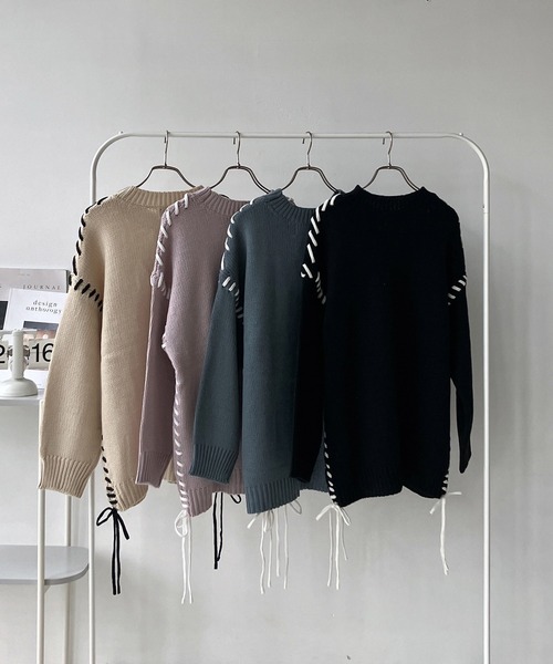 AS KNOW AS plus(アズノゥアズプラス)の「◇配色ハンドステッチニットプルオーバー(ニット/セーター・レディース・アイボリー系/ピンク系/ブラック系/ブルー系・FREE)」の10枚目の写真