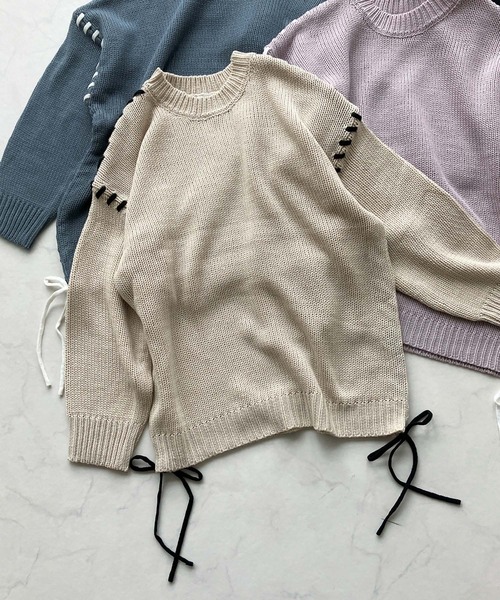 AS KNOW AS plus(アズノゥアズプラス)の「◇配色ハンドステッチニットプルオーバー(ニット/セーター・レディース・アイボリー系/ピンク系/ブラック系/ブルー系・FREE)」の12枚目の写真