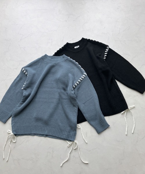 AS KNOW AS plus(アズノゥアズプラス)の「◇配色ハンドステッチニットプルオーバー(ニット/セーター・レディース・アイボリー系/ピンク系/ブラック系/ブルー系・FREE)」の15枚目の写真