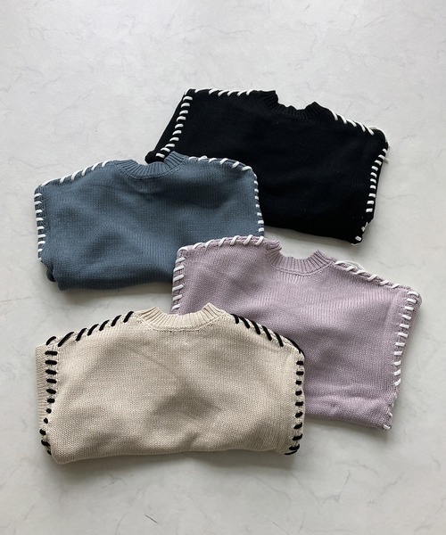 AS KNOW AS plus(アズノゥアズプラス)の「◇配色ハンドステッチニットプルオーバー(ニット/セーター・レディース・アイボリー系/ピンク系/ブラック系/ブルー系・FREE)」の16枚目の写真