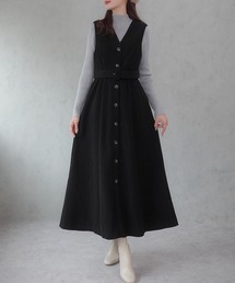 JUNOAH（ジュノア）の「ベルト付き裏起毛リブジャンパースカート（ジャンパースカート）」