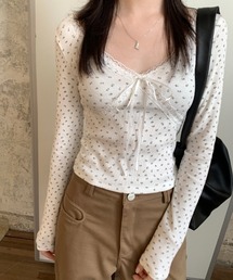 lace ribbon Vneck tops