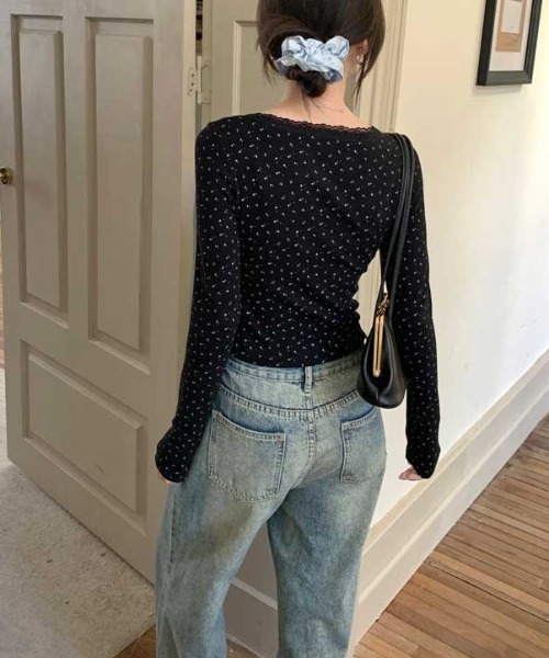 セール】lace ribbon Vneck tops（Tシャツ/カットソー）｜Vipoa