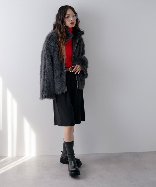 terrace ファーシャギージャケット チャコールグレー セール】ファーシャギージャケットアウター（その他アウター）｜bohmal