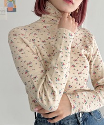 小花柄ハイネックトップス