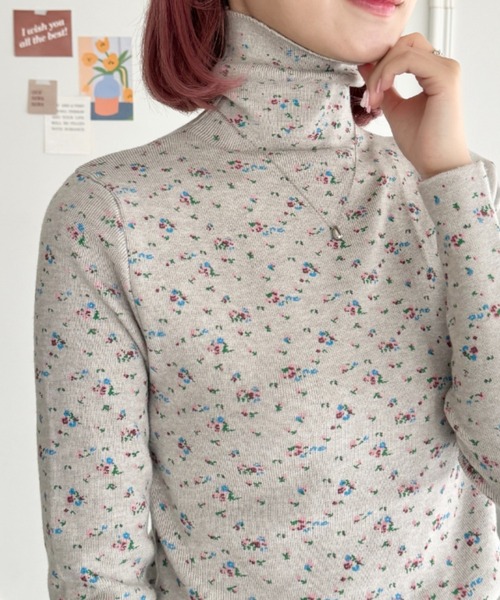 SOLLON.（ソルロン）の「小花柄ハイネックトップス（Tシャツ/カットソー・レディース・グレー/アイボリー/ブラック・FREE）」の19枚目の写真