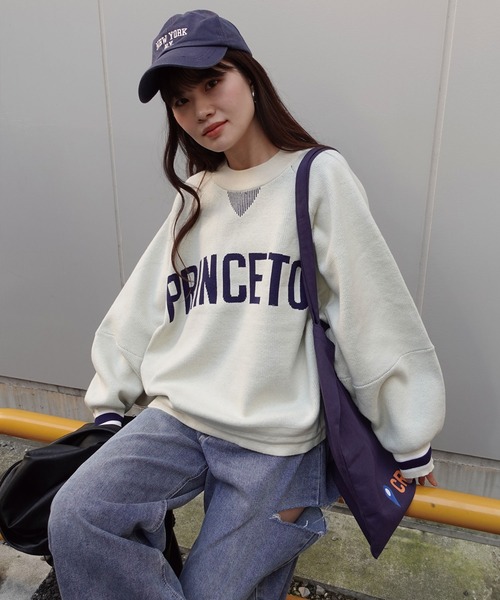 CORNERS(コーナーズ)の「スウェットライクロゴニットトップス(ニット/セーター・レディース・アイボリー/グリーン/ボルドー/ネイビー/杢グレー・FREE)」の2枚目の写真