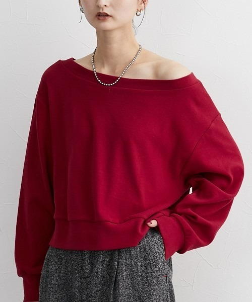 nissen（ニッセン）の「表起毛短丈スウェットトップス（スウェット・レディース・オフホワイト/杢グレー/ブラック/レッド・LL/L/M/S）」の4枚目の写真