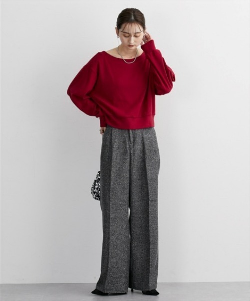 nissen（ニッセン）の「表起毛短丈スウェットトップス（スウェット・レディース・オフホワイト/杢グレー/ブラック/レッド・LL/L/M/S）」の8枚目の写真