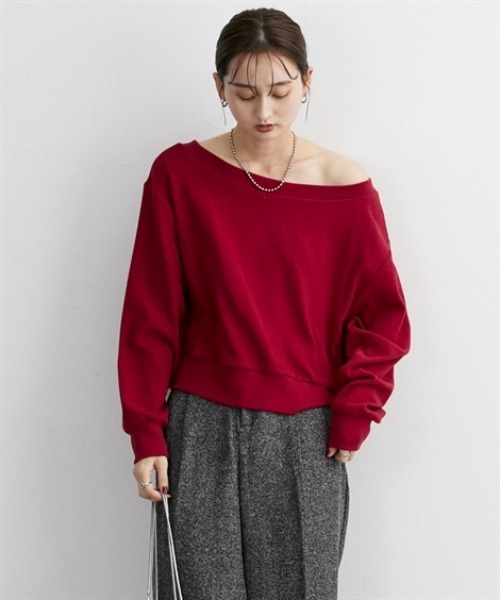 nissen（ニッセン）の「表起毛短丈スウェットトップス（スウェット・レディース・オフホワイト/杢グレー/ブラック/レッド・LL/L/M/S）」の11枚目の写真