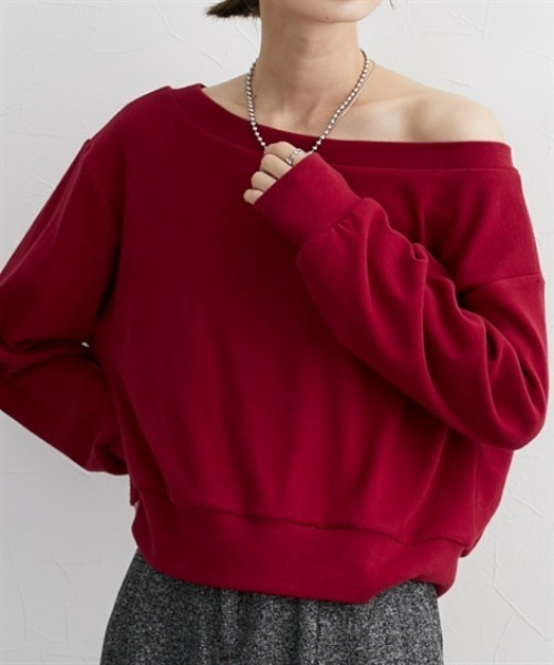 nissen（ニッセン）の「表起毛短丈スウェットトップス（スウェット・レディース・オフホワイト/杢グレー/ブラック/レッド・LL/L/M/S）」の5枚目の写真