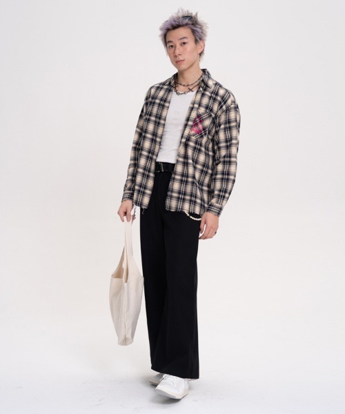 オーバーサイズユーズド加工ワンポイント刺繍ロゴチェック柄シャツ（シャツ/ブラウス）｜Ressaca（レサーカ）