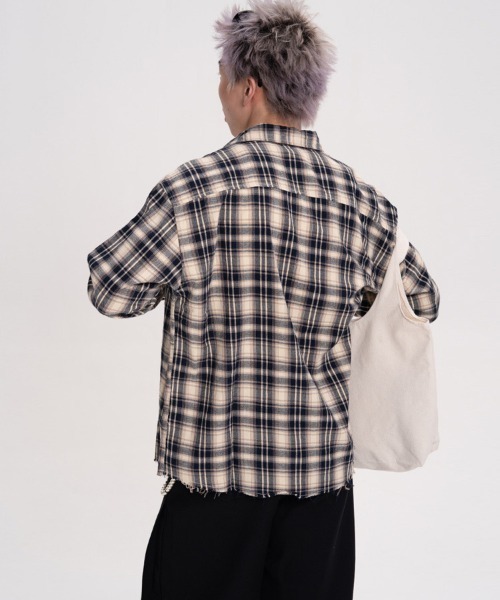 オーバーサイズユーズド加工ワンポイント刺繍ロゴチェック柄シャツ（シャツ/ブラウス）｜Ressaca（レサーカ）