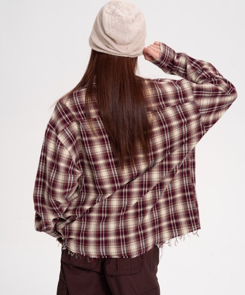 オーバーサイズユーズド加工ワンポイント刺繍ロゴチェック柄シャツ（シャツ/ブラウス）｜Ressaca（レサーカ）