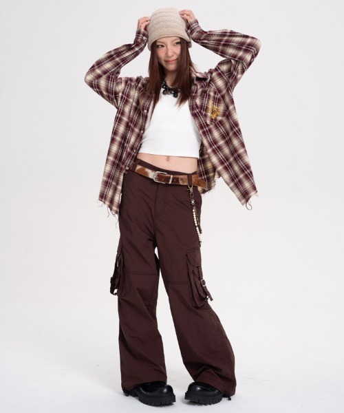 オーバーサイズユーズド加工ワンポイント刺繍ロゴチェック柄シャツ（シャツ/ブラウス）｜Ressaca（レサーカ）