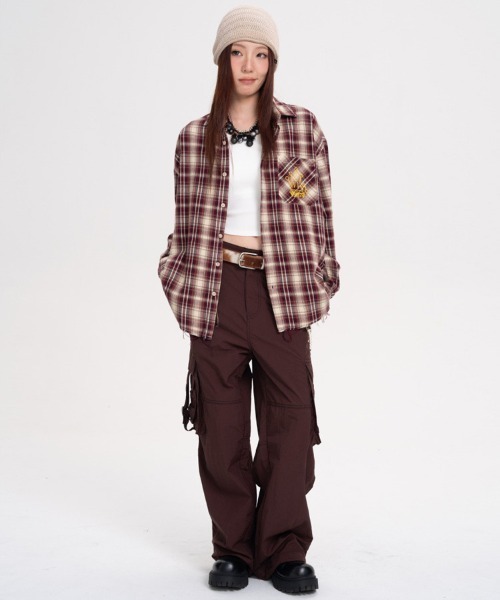 オーバーサイズユーズド加工ワンポイント刺繍ロゴチェック柄シャツ（シャツ/ブラウス）｜Ressaca（レサーカ）