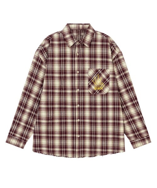 オーバーサイズユーズド加工ワンポイント刺繍ロゴチェック柄シャツ（シャツ/ブラウス）｜Ressaca（レサーカ）